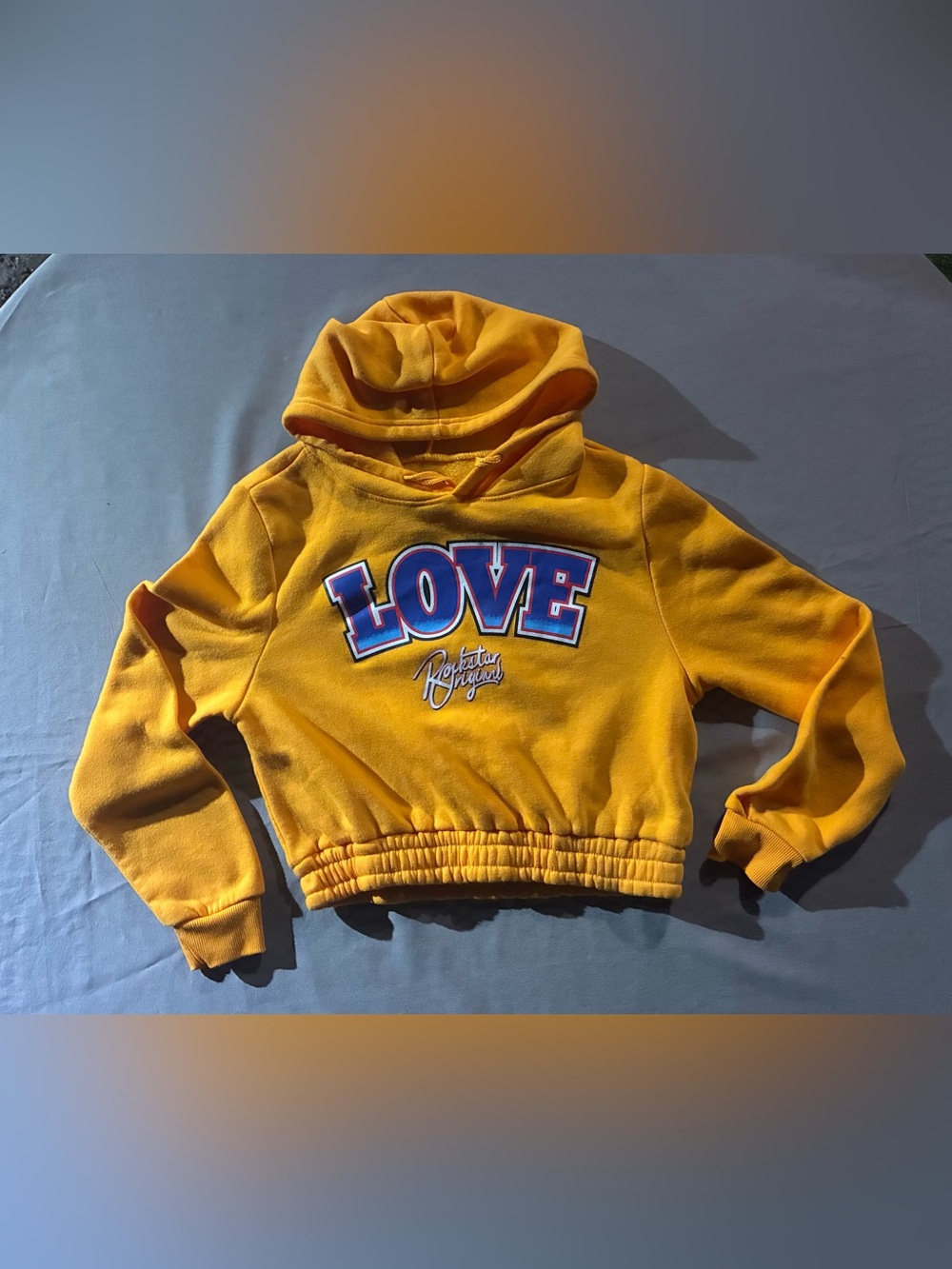 Love Brand Kids Cropped Hoodie in Mustard Yellow with 'LOVE' Graphic
